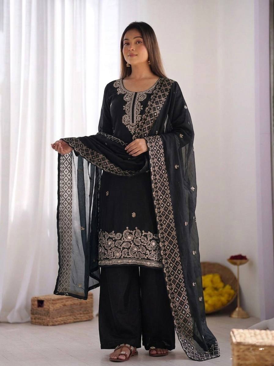 Black GMY Choo Silk Beads & Sequence Work with Sharara Set