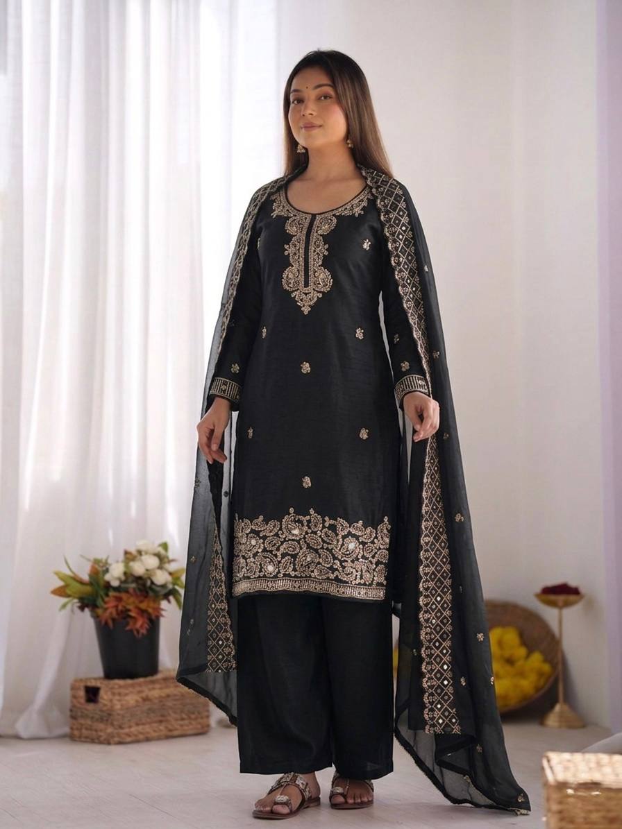 Black GMY Choo Silk Beads & Sequence Work with Sharara Set