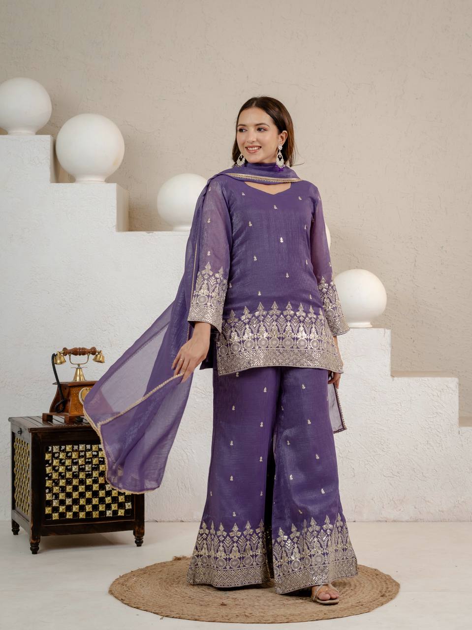 Jamuni Crunchy Silk 3mm Sequence Embroidery Palazzo Set