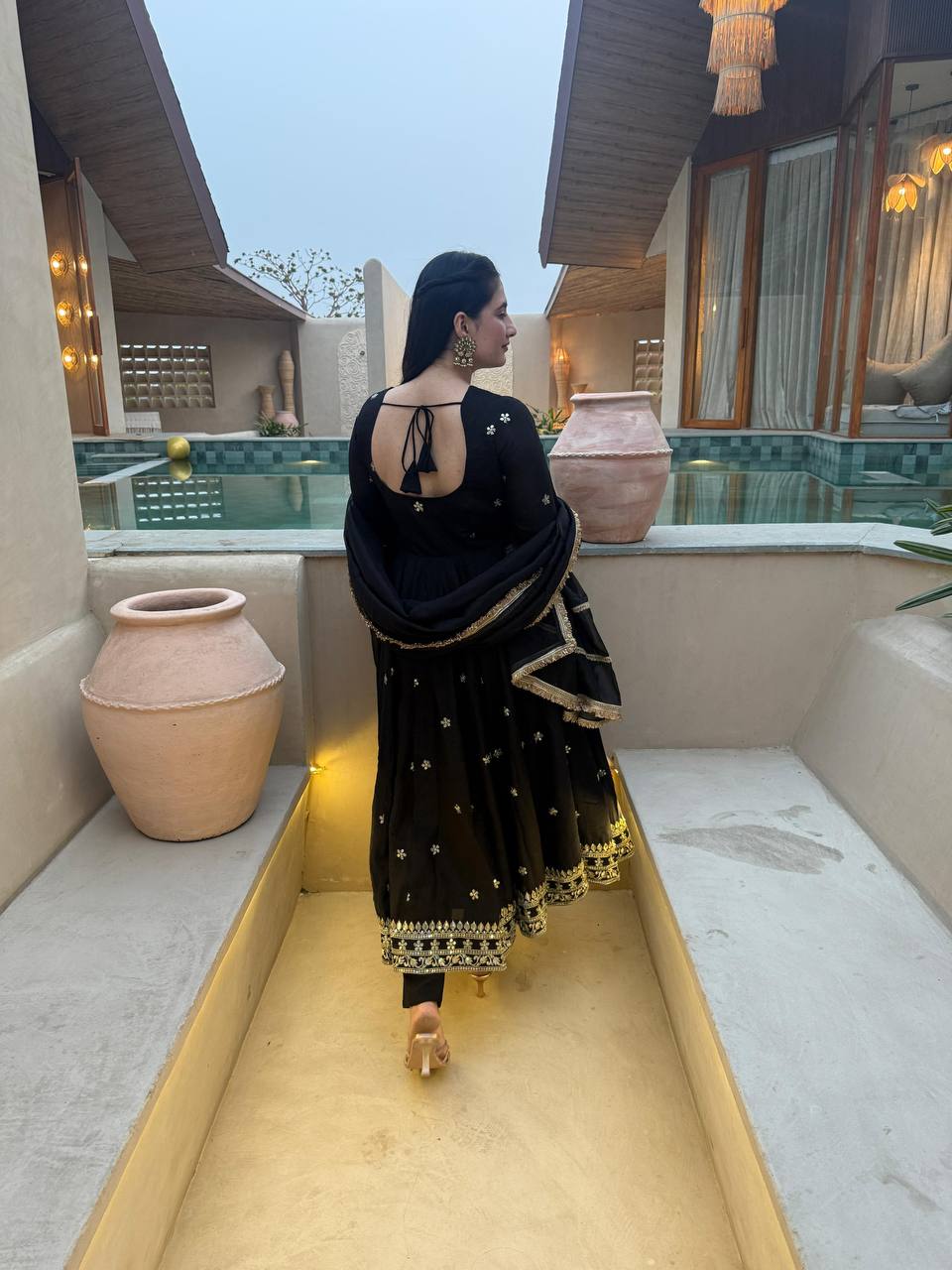Classic Black Vichitra Silk 5mm Sequence Embroidere Anarkali Suit with Pant & Dupatta