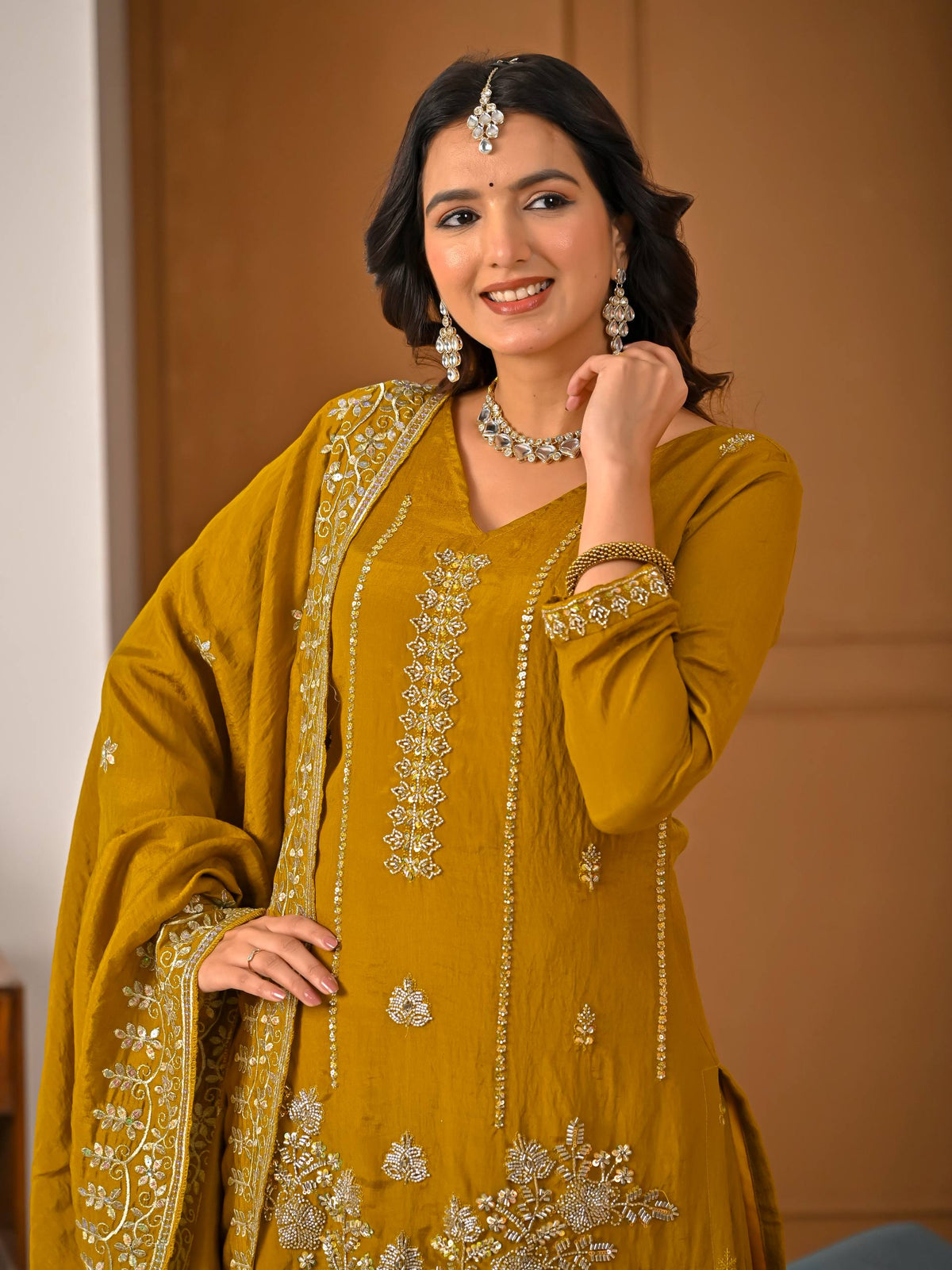 Gothic Gold Vichitra Silk Embroidere  Sharara Suit with Embroidere Dupatta