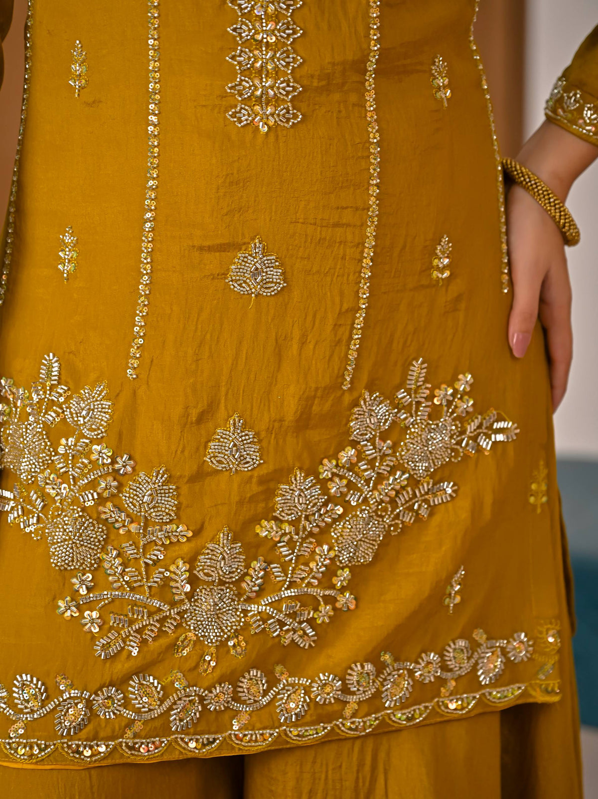 Gothic Gold Vichitra Silk Embroidere  Sharara Suit with Embroidere Dupatta