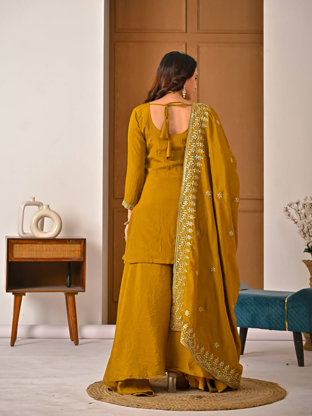 Gothic Gold Vichitra Silk Embroidere  Sharara Suit with Embroidere Dupatta