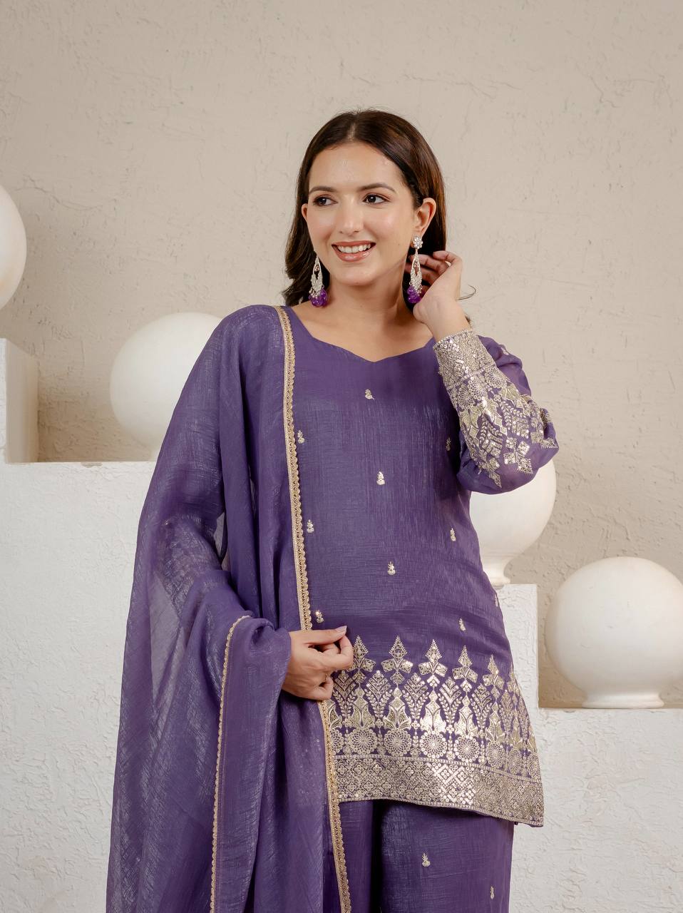 Jamuni Crunchy Silk 3mm Sequence Embroidery Palazzo Set