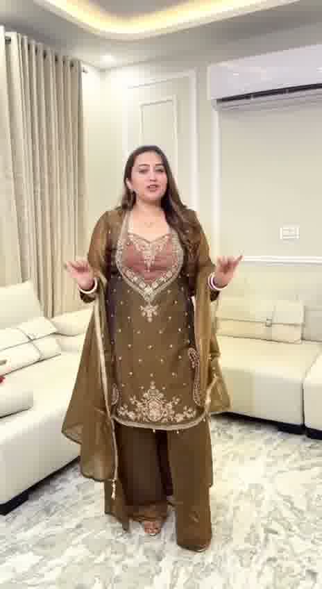 Mustard Yellow NC Moss Embroidery Sequence Palazzo Set