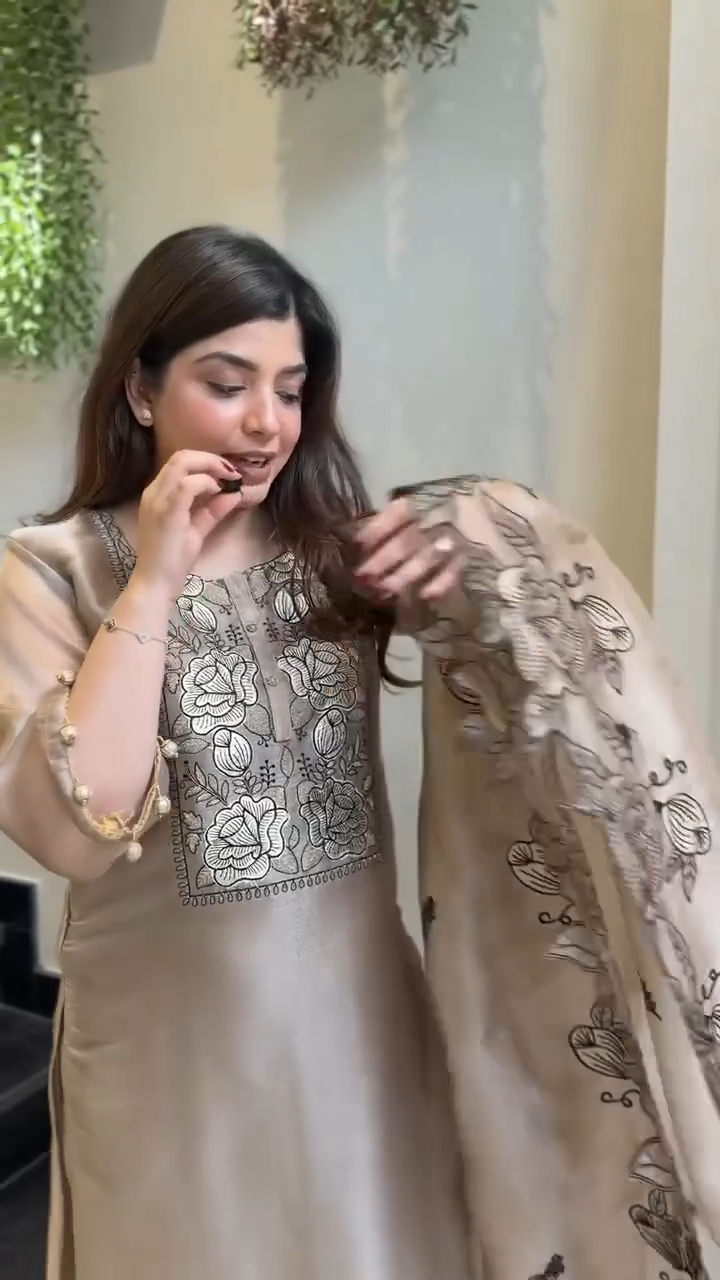 Iconic Brown Jimmy Choo Suit Set with Embroidery Cut Work and Dupatta