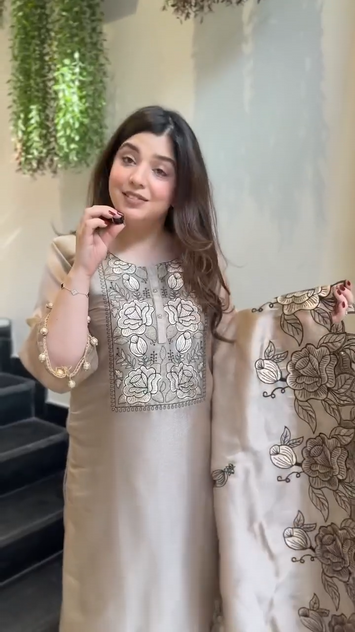 Iconic Brown Jimmy Choo Suit Set with Embroidery Cut Work and Dupatta