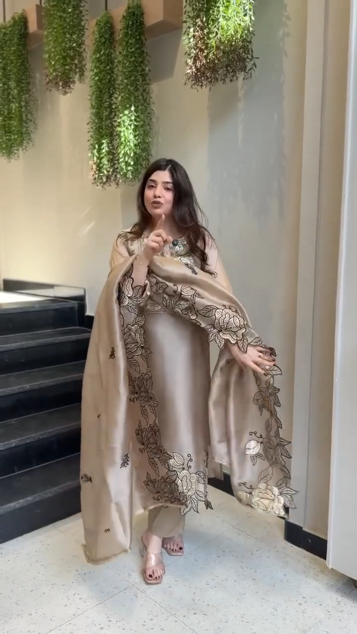 Iconic Brown Jimmy Choo Suit Set with Embroidery Cut Work and Dupatta