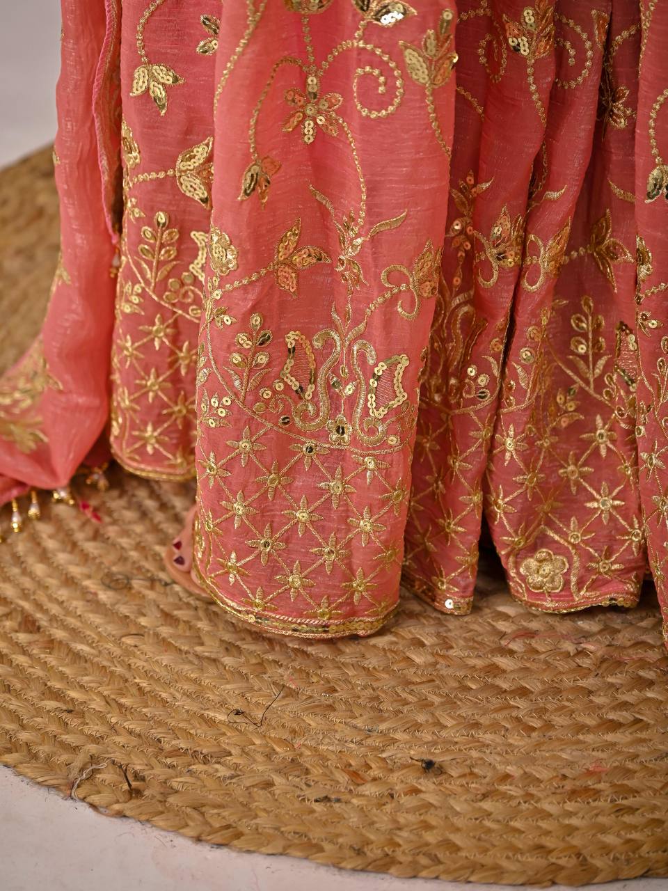Pink  Crunchy Silk 5mm Sequence & Embroidery Work with  3-Piece Sharara Suit
