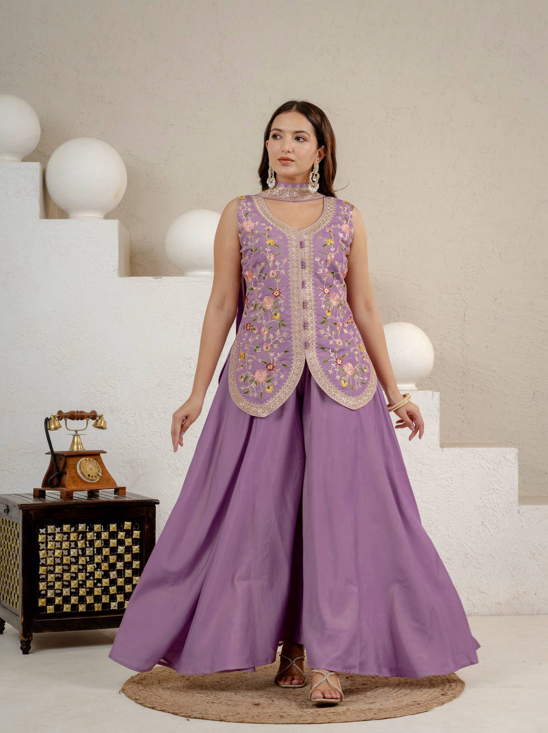 Purpal Roman Silk 5mm Sequence Embroidere Sharara with Dupatta