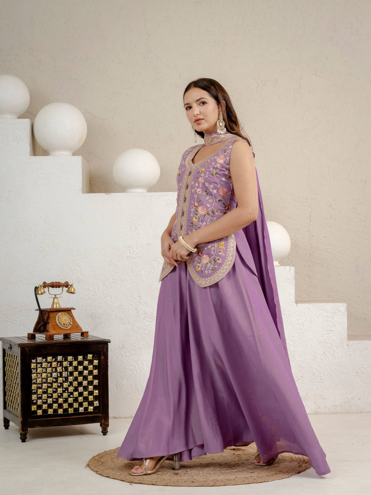 Purpal Roman Silk 5mm Sequence Embroidere Sharara with Dupatta