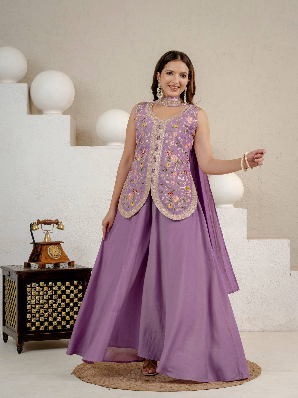 Purpal Roman Silk 5mm Sequence Embroidere Sharara with Dupatta