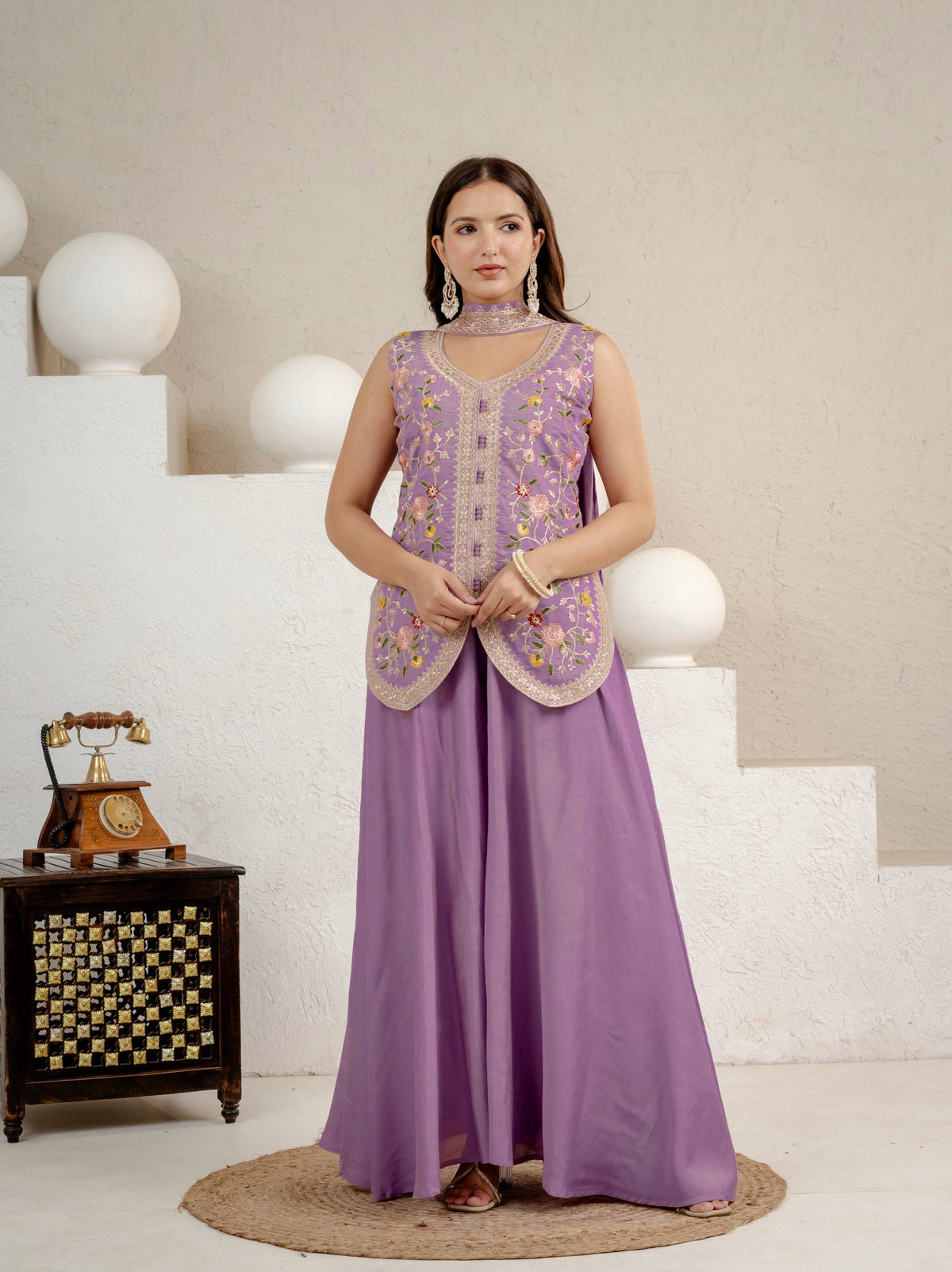 Purpal Roman Silk 5mm Sequence Embroidere Sharara with Dupatta