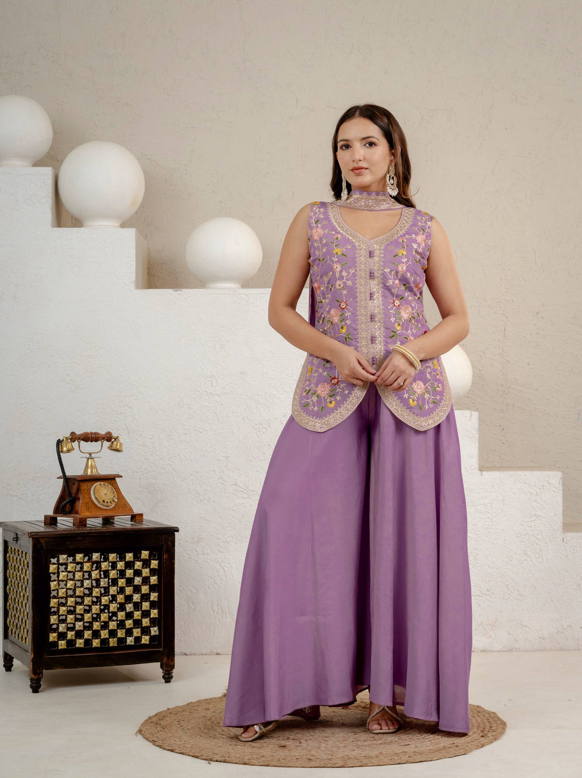 Purpal Roman Silk 5mm Sequence Embroidere Sharara with Dupatta