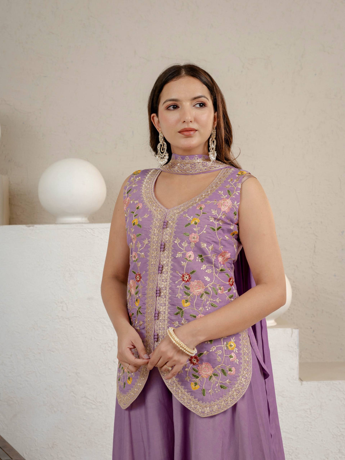 Purpal Roman Silk 5mm Sequence Embroidere Sharara with Dupatta