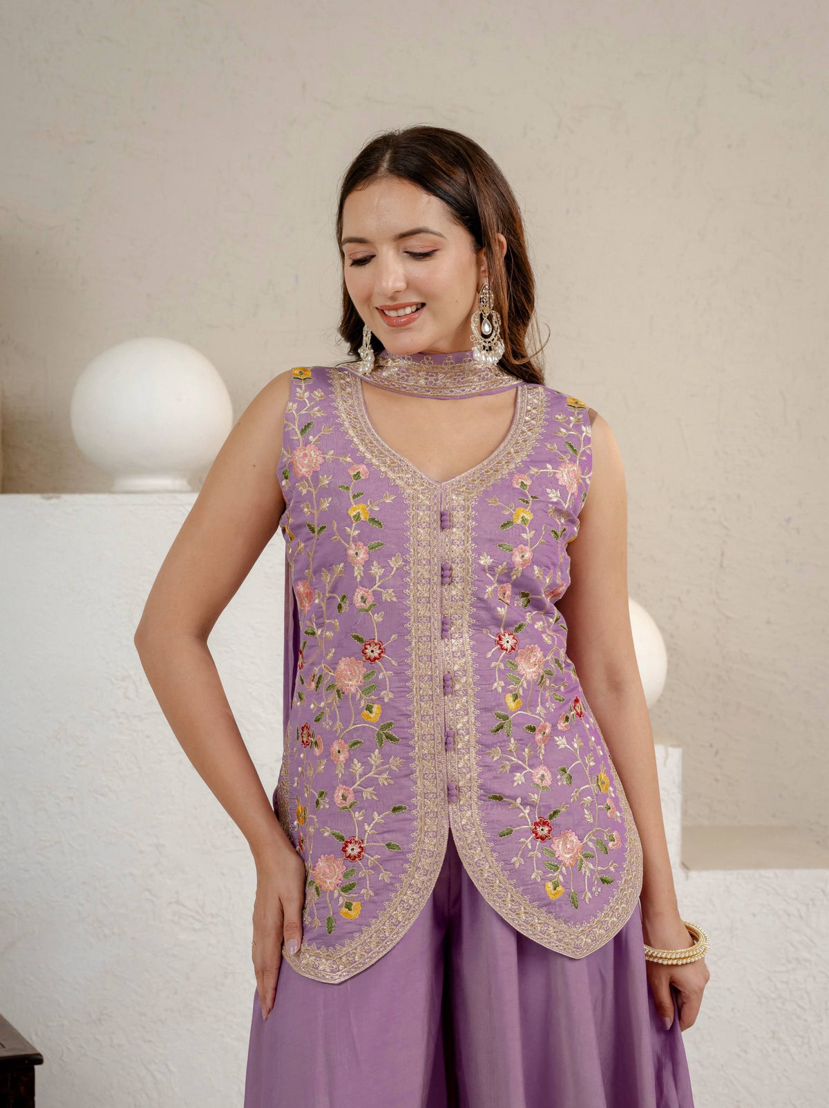 Purpal Roman Silk 5mm Sequence Embroidere Sharara with Dupatta