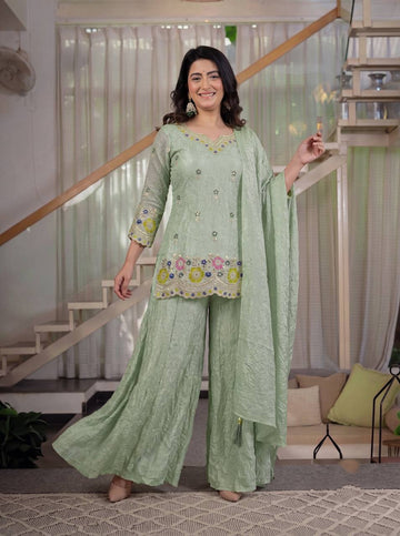 Mint Green Fendi Crush 3-Piece Sharara Suit with 5mm Sequence Embroidery