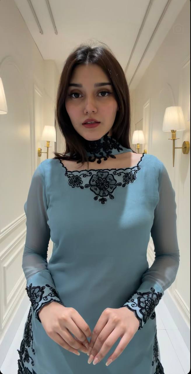 Slate Blue Faux Georgette Beads Handwork & Sequence Embroiderey Sharara Suit with Dupatta