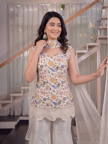 Ivory Fendi Crush 3-Piece Sharara Suit with Embroidery Work