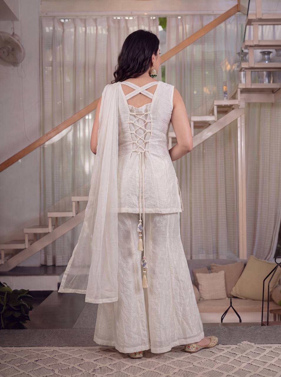 Ivory Fendi Crush 3-Piece Sharara Suit with Embroidery Work