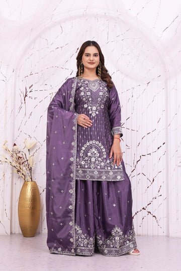 Purpal Chinon Sequence Embroidery Sharara Set