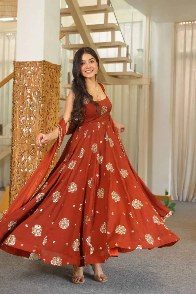 Karishma Silk Anarkali Gown with Embroidered Work, Pant & Dupatta