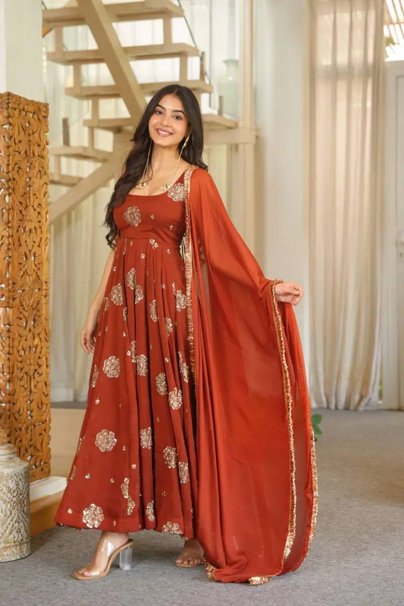 Karishma Silk Anarkali Gown with Embroidered Work, Pant & Dupatta