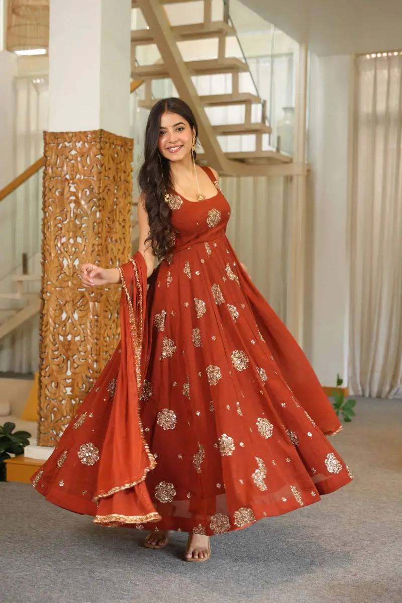 Karishma Silk Anarkali Gown with Embroidered Work, Pant & Dupatta