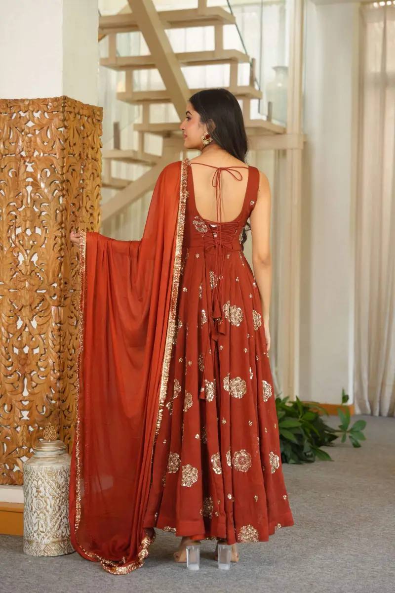 Karishma Silk Anarkali Gown with Embroidered Work, Pant & Dupatta